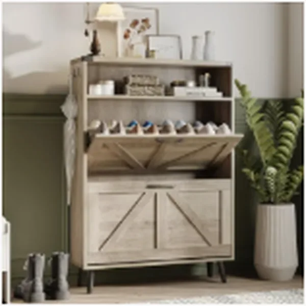 Halitaa farmhouse shoe cabinet with flip drawers for concealed entryway shoe storage