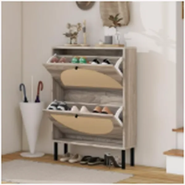 ZeHuoGe rattan shoe cabinet with flip drawers for entryway shoe storage